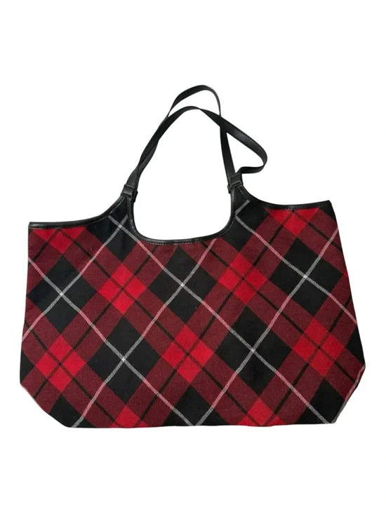 Victoria's Secret Tote Bag Red Black Plaid Large Shoulder Bag VS Logo - Picture 2 of 3